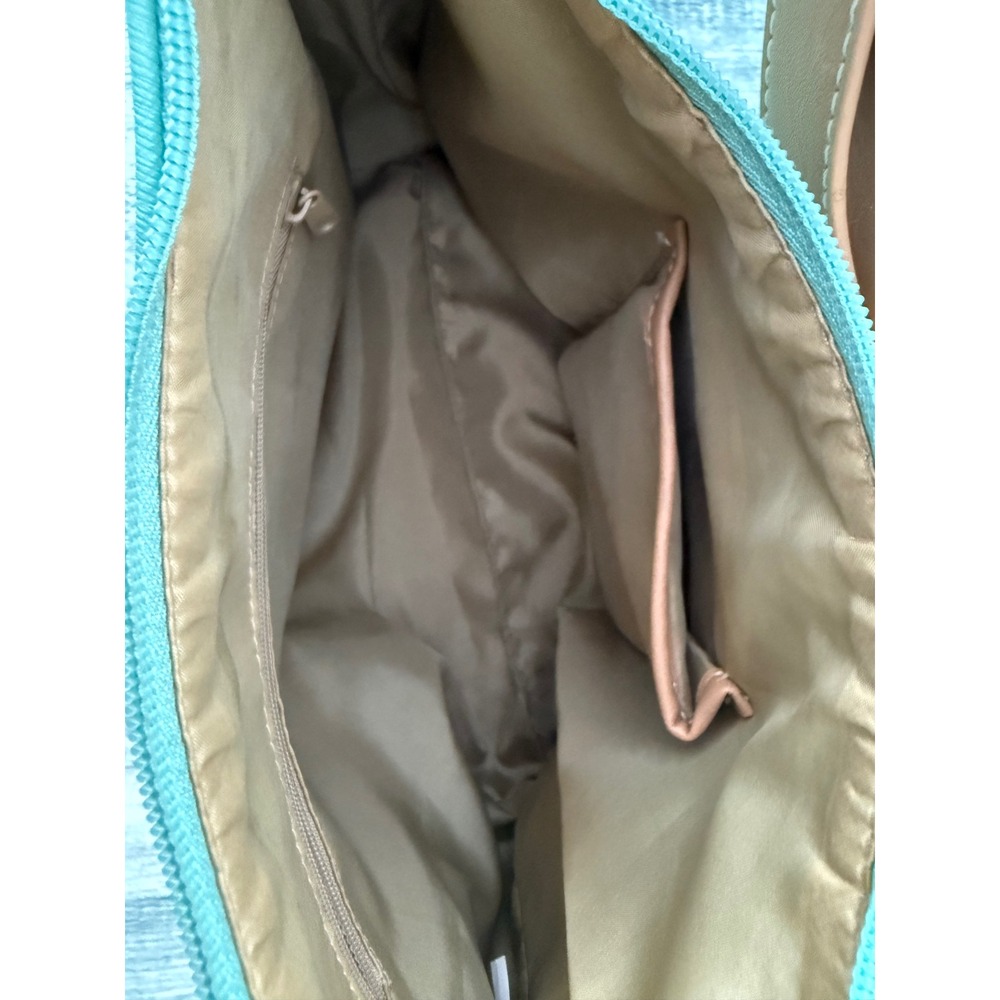 KR‎ Handbag Purse Mint Green Tan Trim Shoulder Bag Designer Style Elegant - Picture 6 of 7